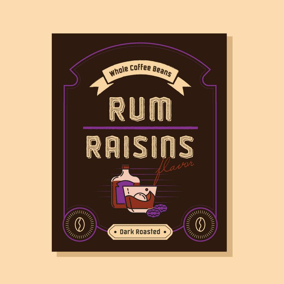 rum raisins flavor coffee label vector