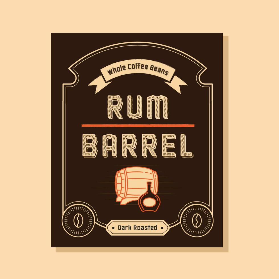rum barrel coffee beans label vector