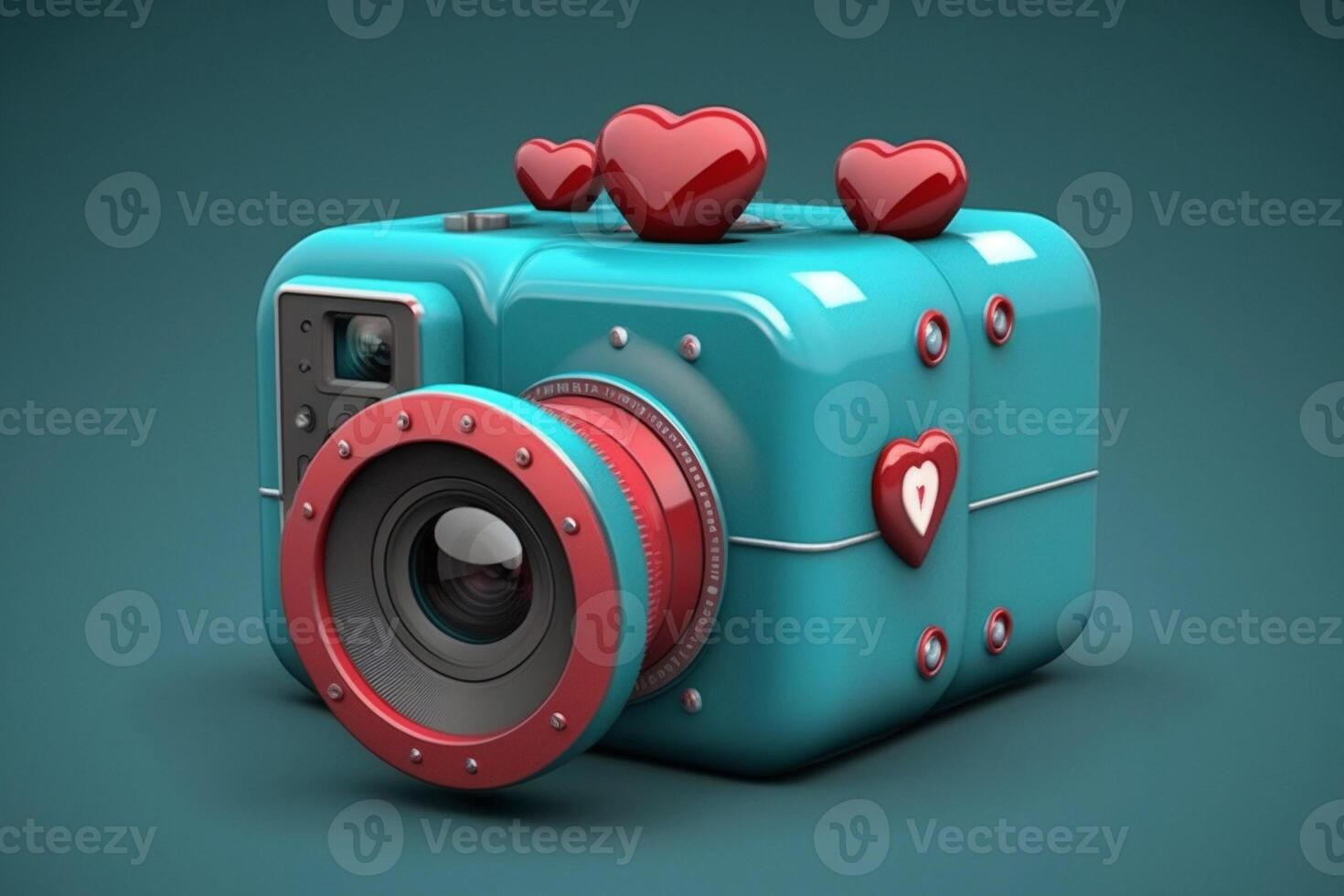 3d icono cámara aislado con compartir y amor 3d icono estilo. generar ai foto