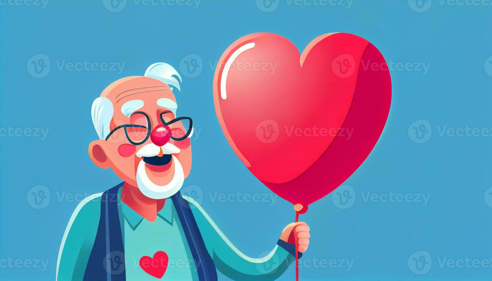 Grandparent hold heart balloon with smiling. Generate Ai. 24350433
