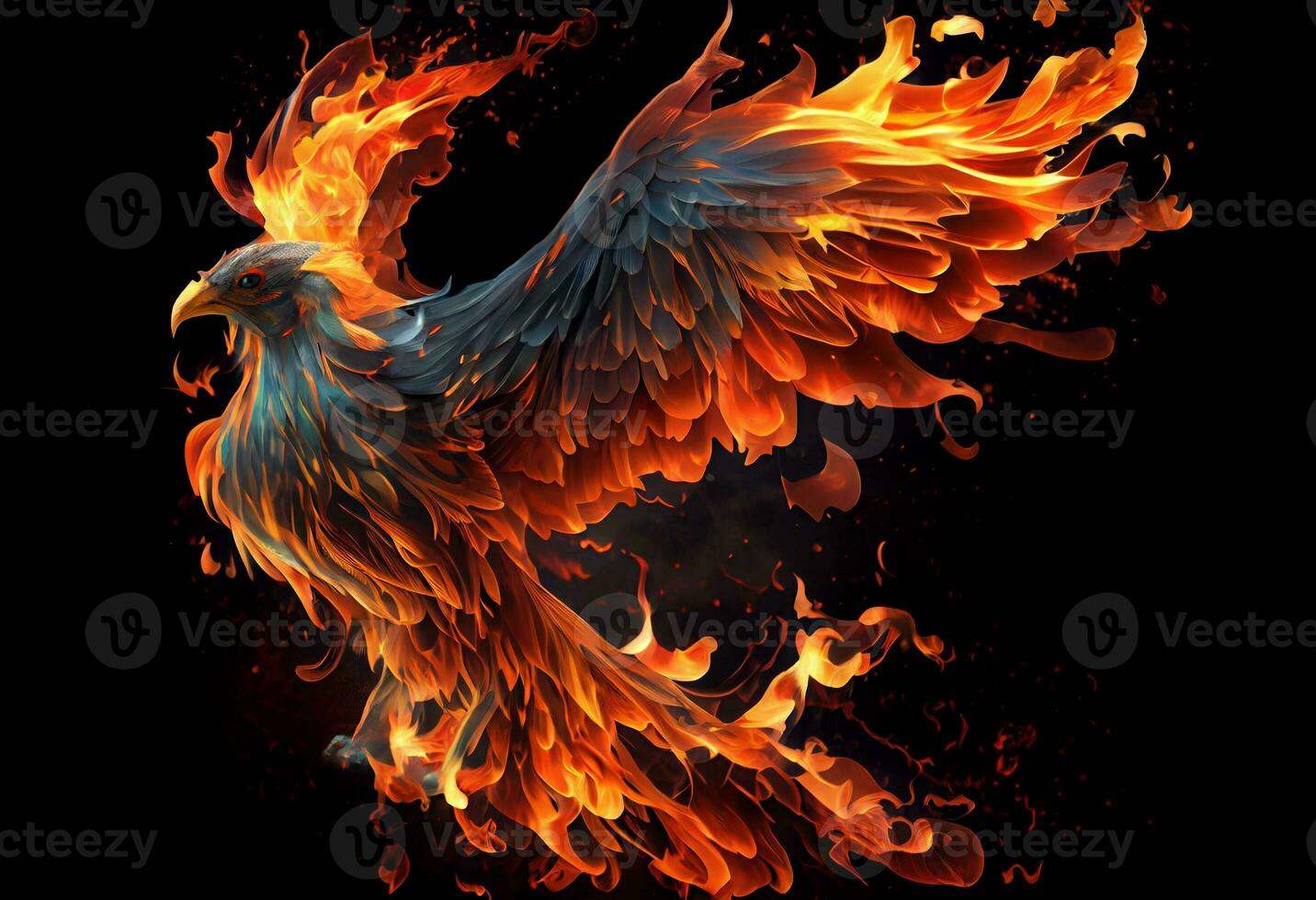 Phoenix bird risen from the ashes, fire bird. Burning bird ...