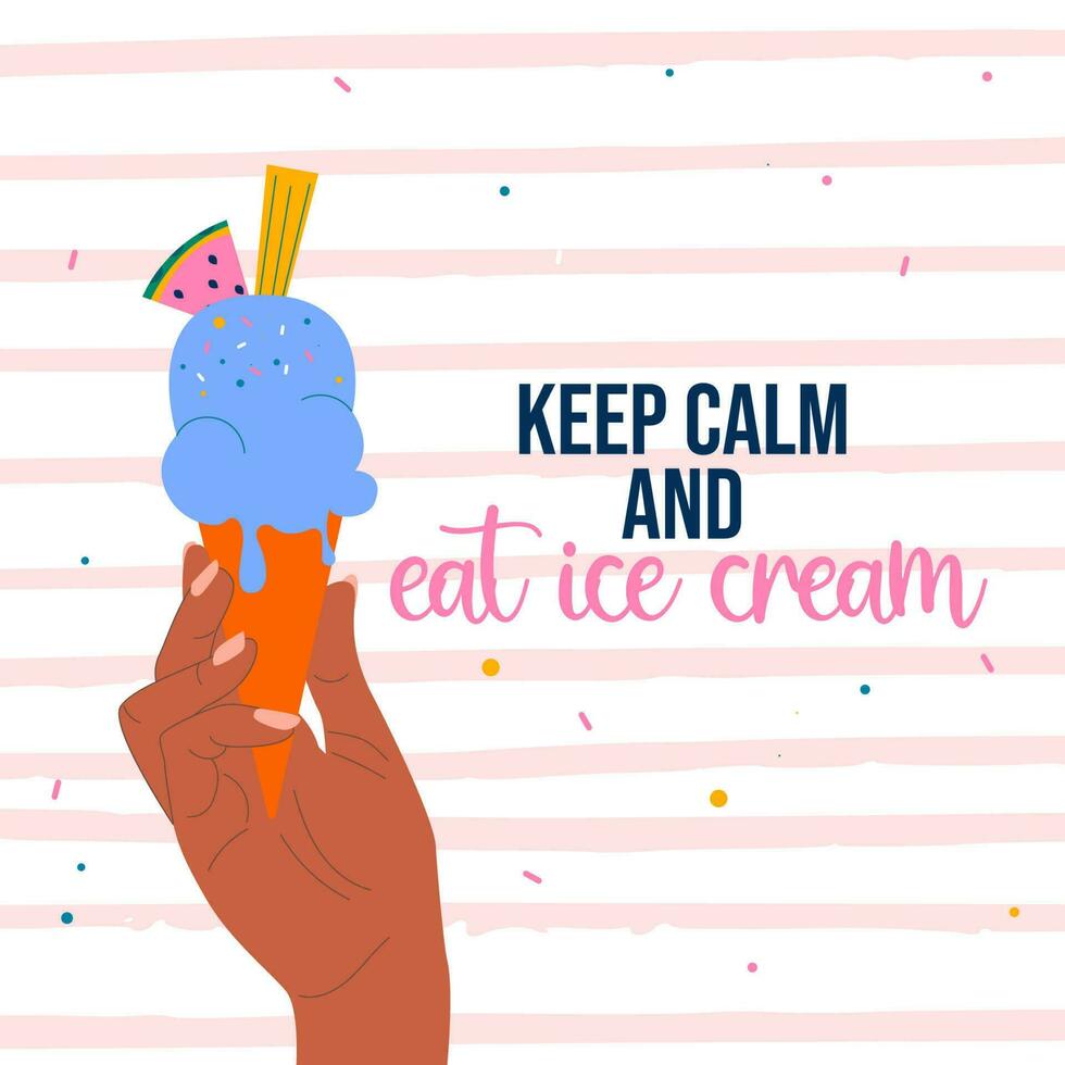 Poster African American hand with ice cream lettering Keep calm and eat ice cream vector
