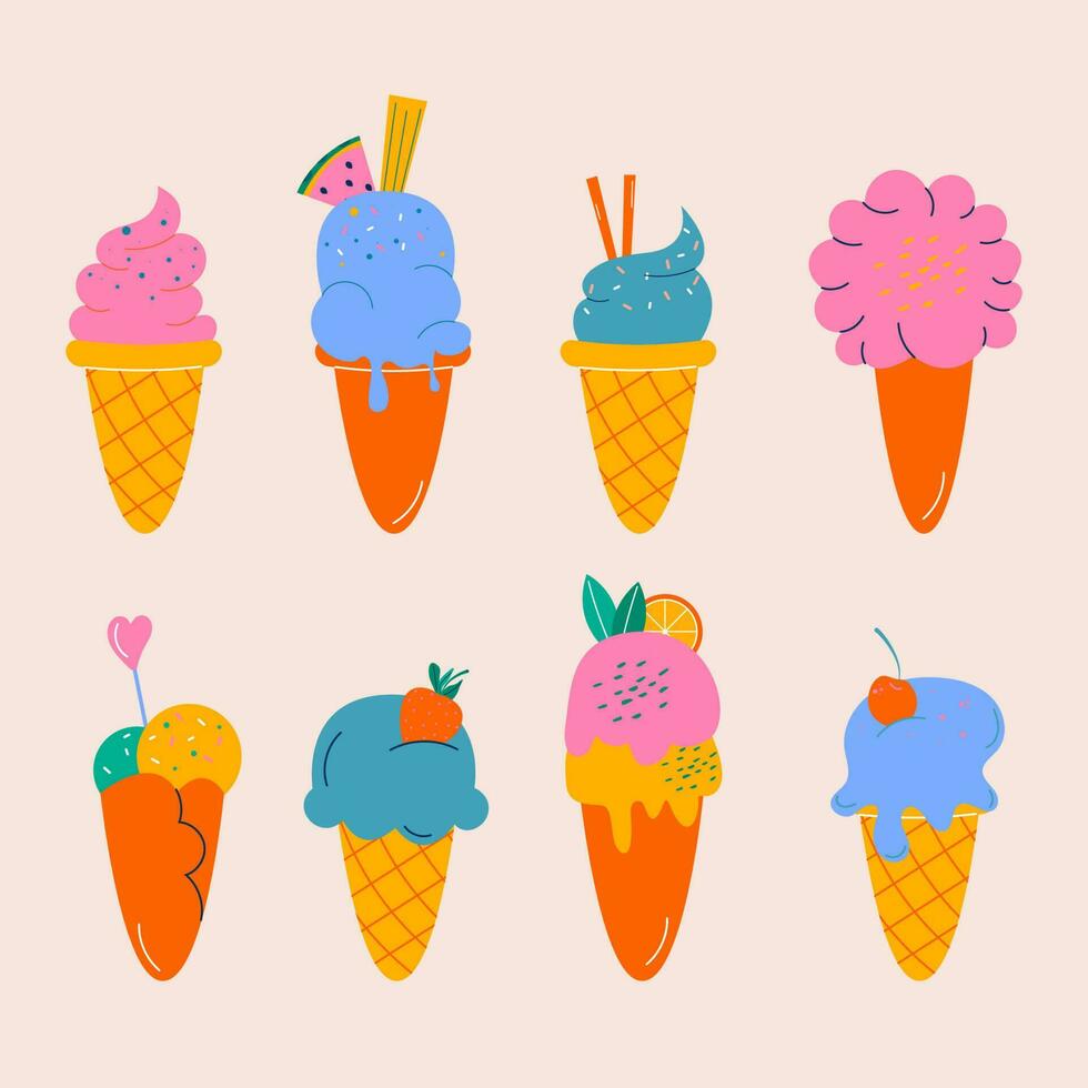 A set of hand-drawn ice cream. Hand drawn flat design vector