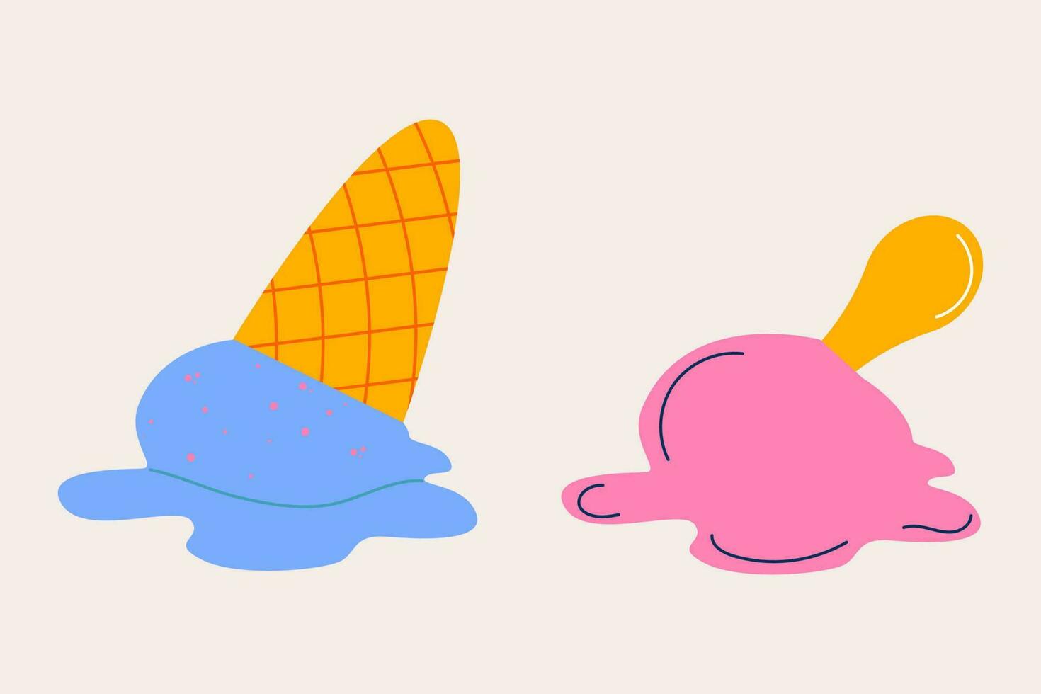 Hand drawn ice cream melted in an upside down flat design. Ice cream falling on the floor vector