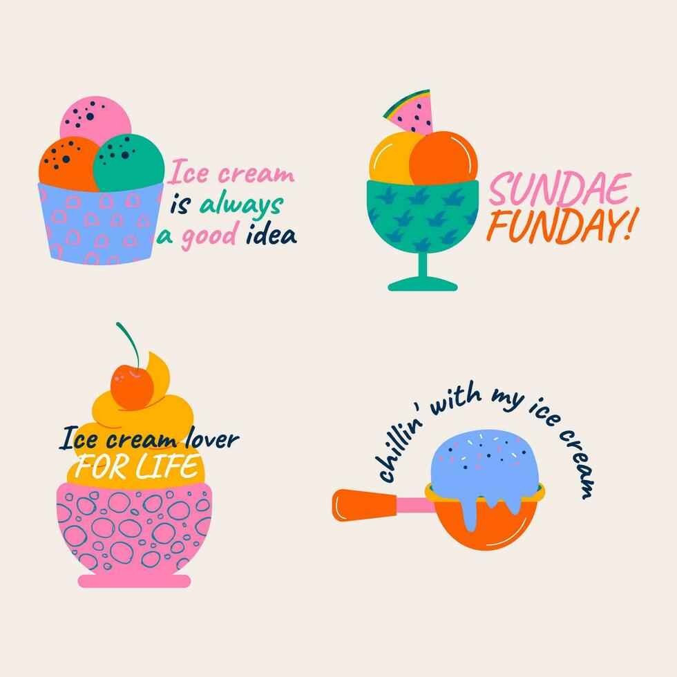 Set of different ice cream lettering style hand drawn vector