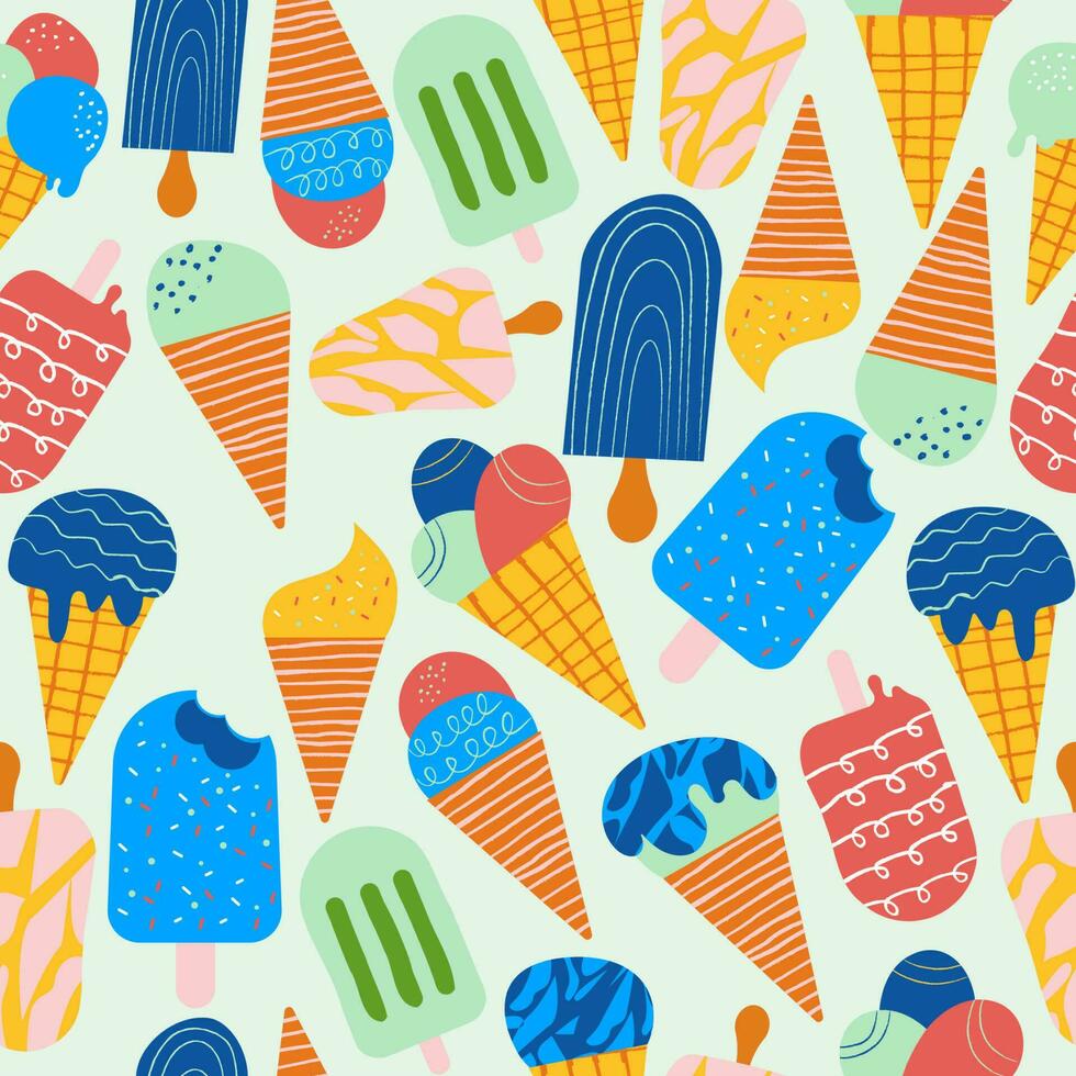 Seamless pattern of abstract ice cream hand drawn vector
