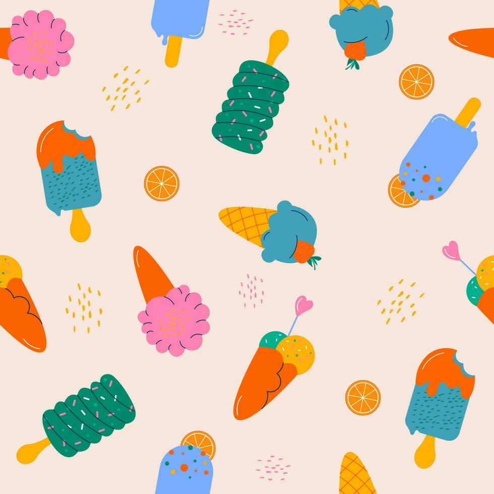 Seamless ice cream pattern hand-drawn vector