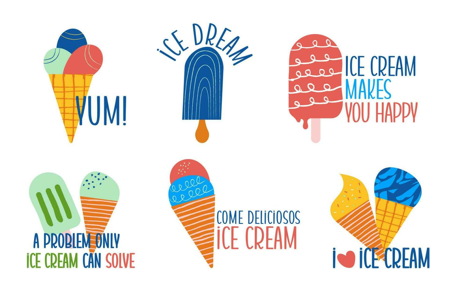 Ice cream lettering set style hand drawn flat design vector