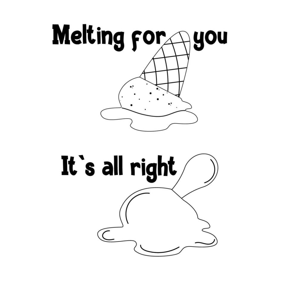 Ice cream outline melted lettering style hand drawn vector