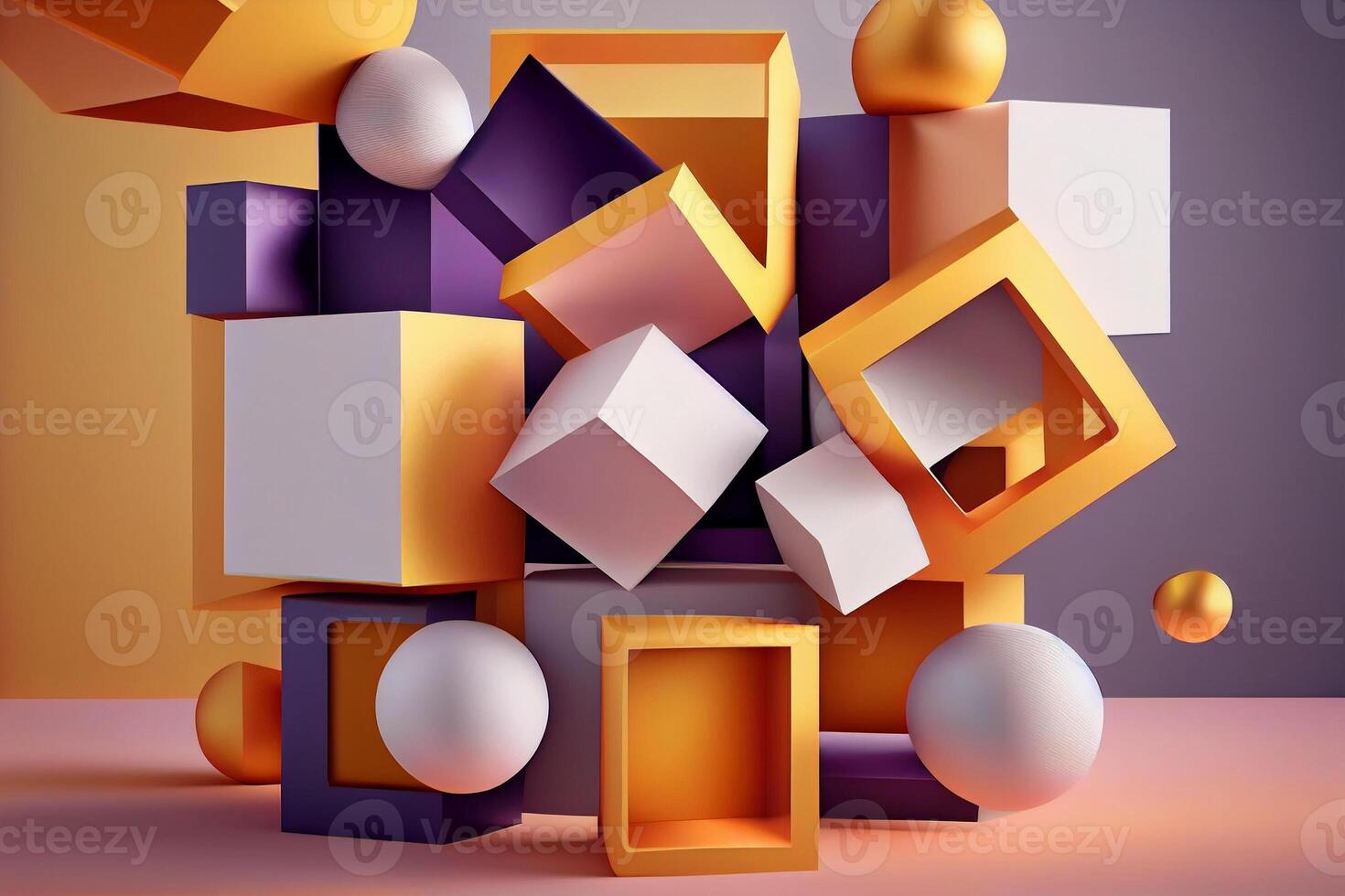 Abstract 3d rendering of geometric shapes. Composition with squares. Cube design. Modern background for poster, cover, branding, banner, placard. Generate Ai photo