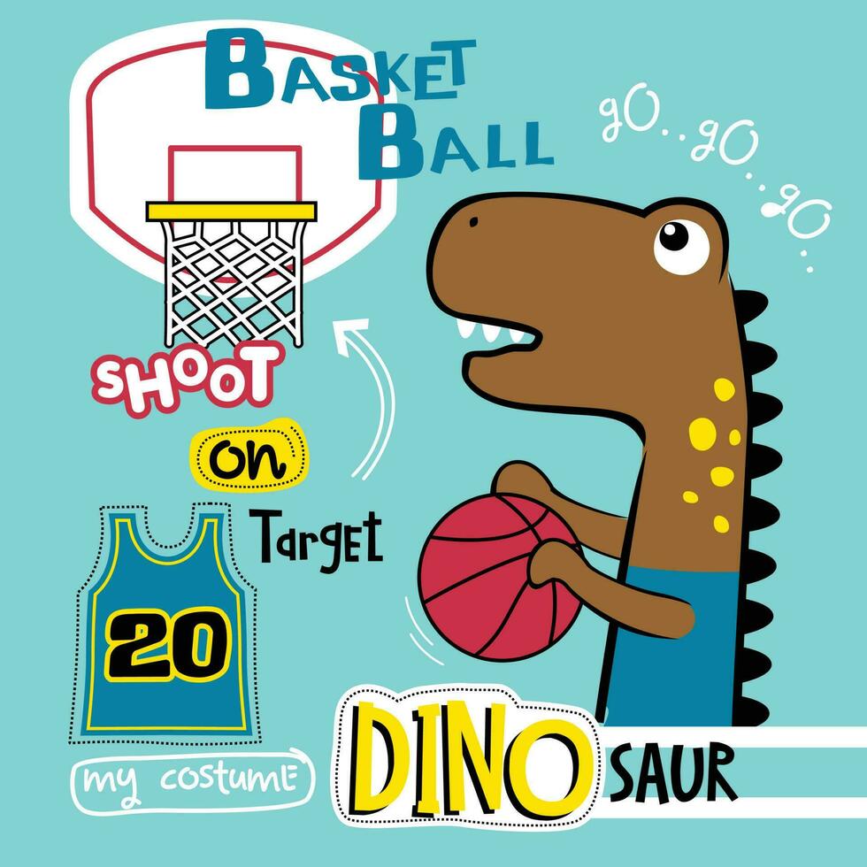 dinosaurio jugando baloncesto gracioso animal dibujos animados vector