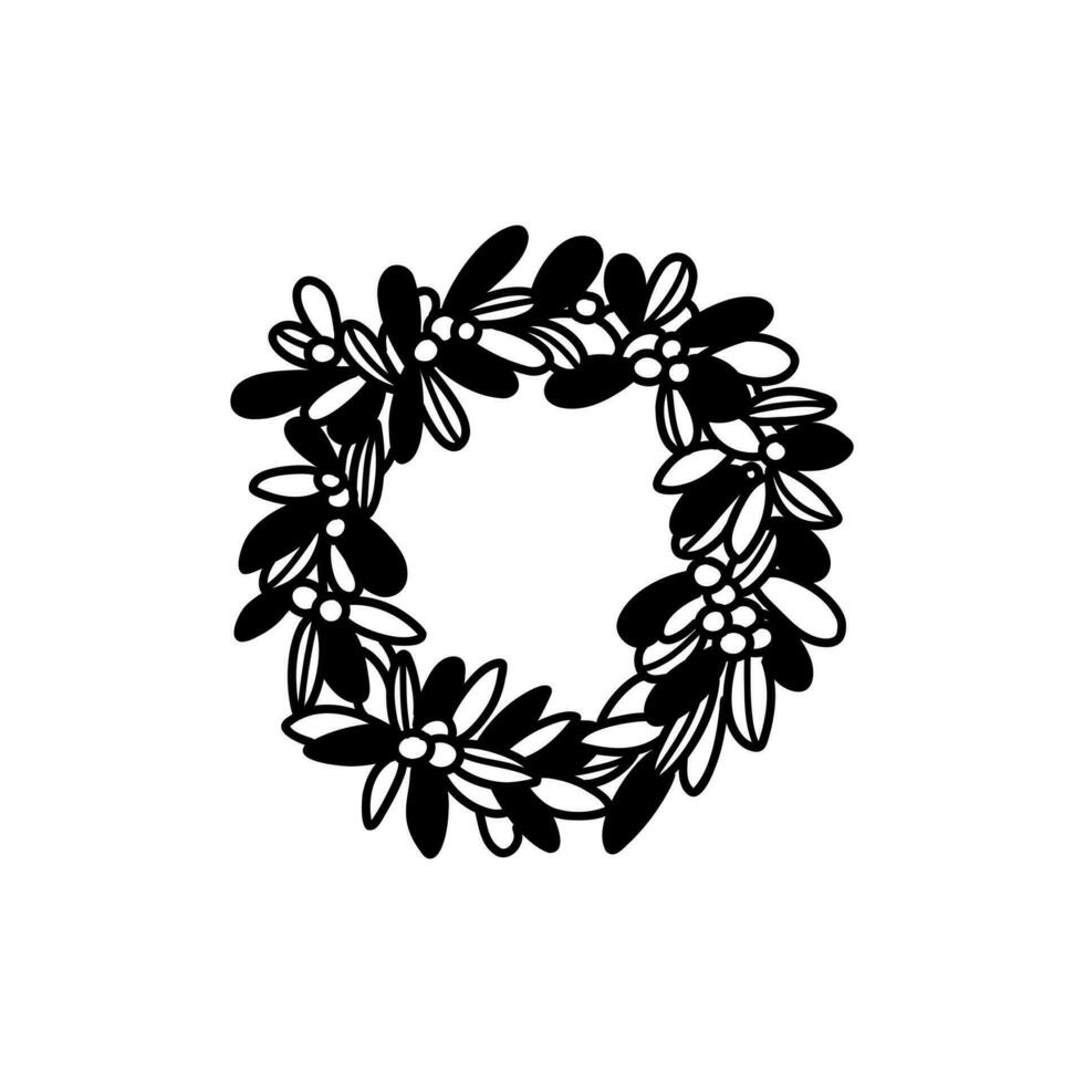 Vintage vector wreath. I Wish You A Very Merry Christmas And Happy New Year. The wreath of branches of different trees. Vectot outline illustration