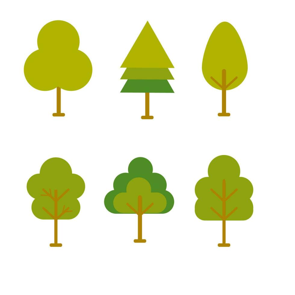 Green summer forest tree flat vector icons