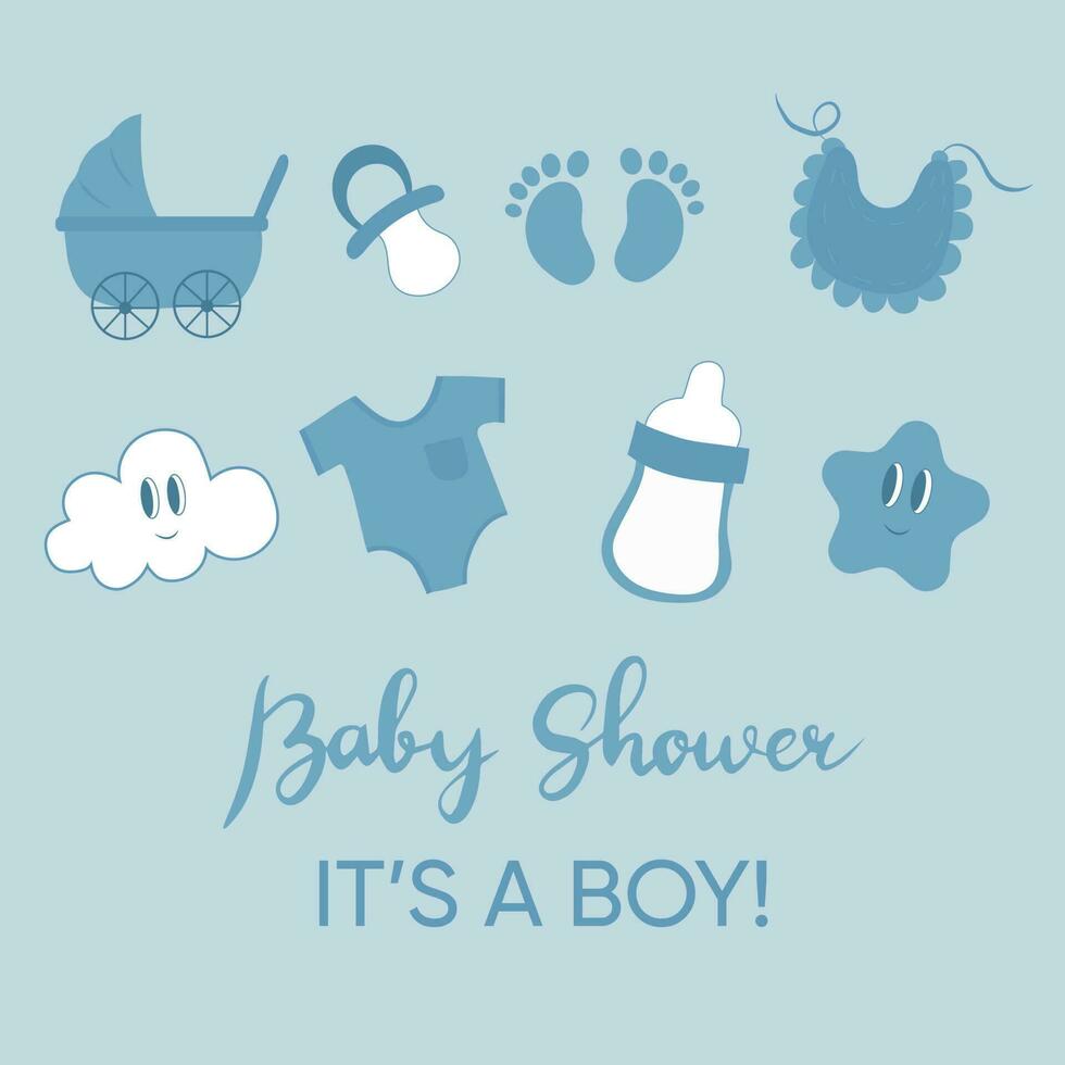 Baby shower design elements. Baby shower concept. It's a boy vector