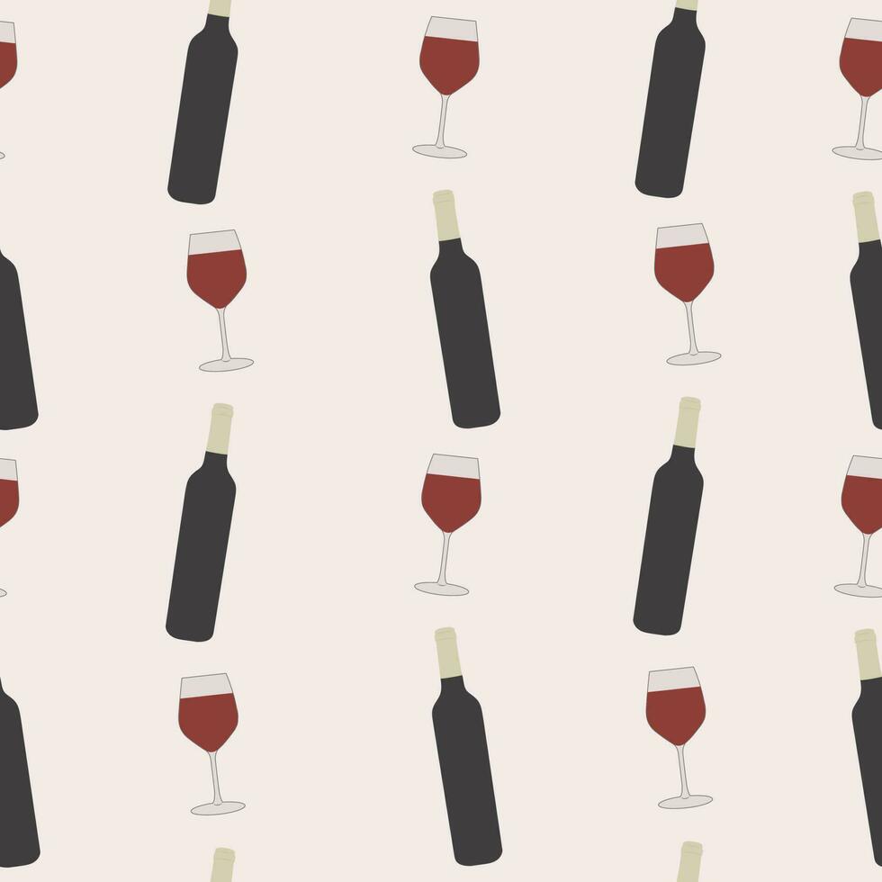 Pattern with wine glasses and bottle. Wine concept. Weekends and chill concept. vector