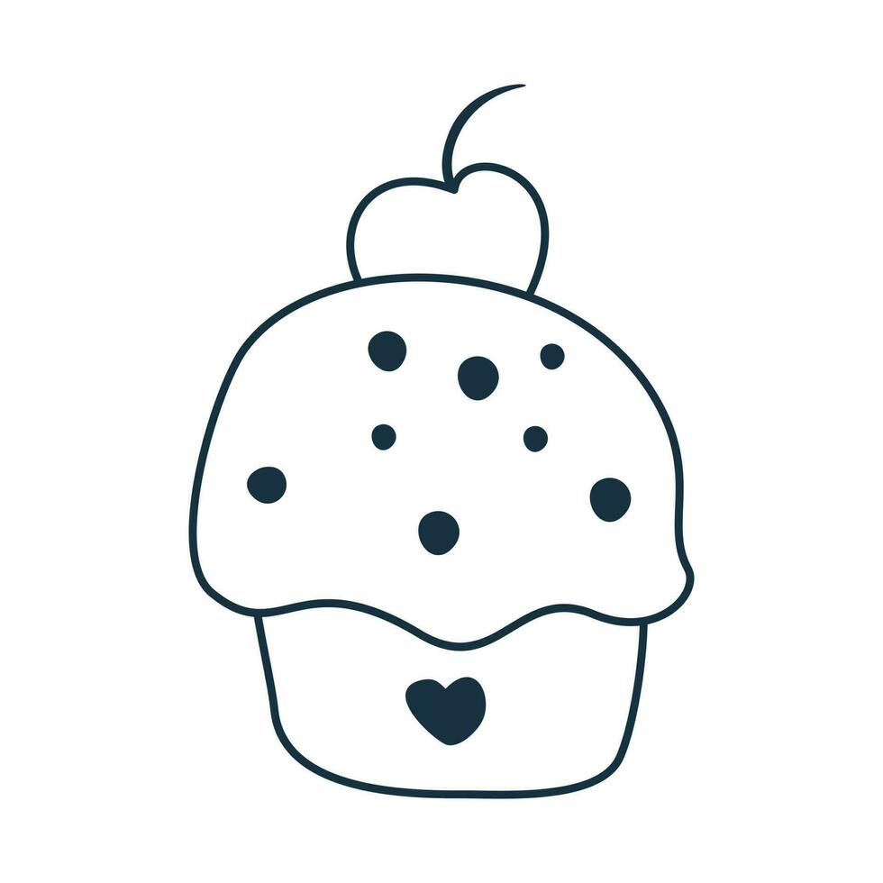 Cup cake and apple pie. Hand drawn doodle vector illustration