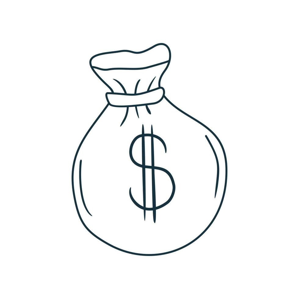 Doodle money bag dollar icon outline vector, Sketch concept for business and finance icon vector illustration