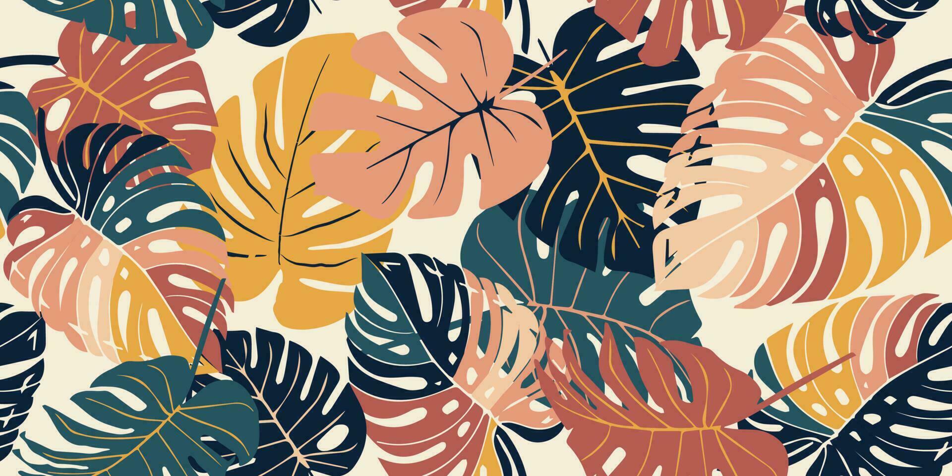 monstera hoja sin costura patrón, mano dibujado botánico, primavera y verano tiempo, verde estilo, natural adornos para textil, tela, fondo de pantalla, antecedentes. vector