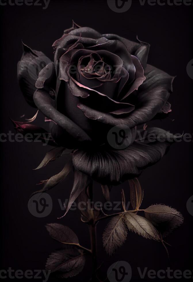 Photo black rose flower close up dark roses background. Generate Ai