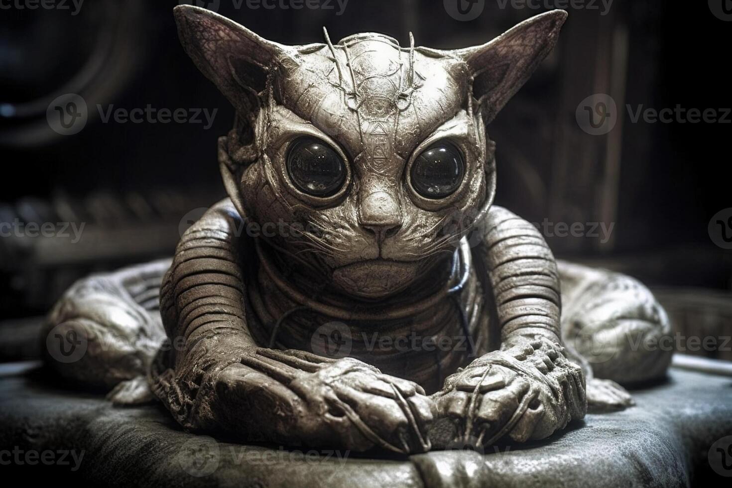 Alien Biomechanical Cat that blend human physiques with machines illustration photo