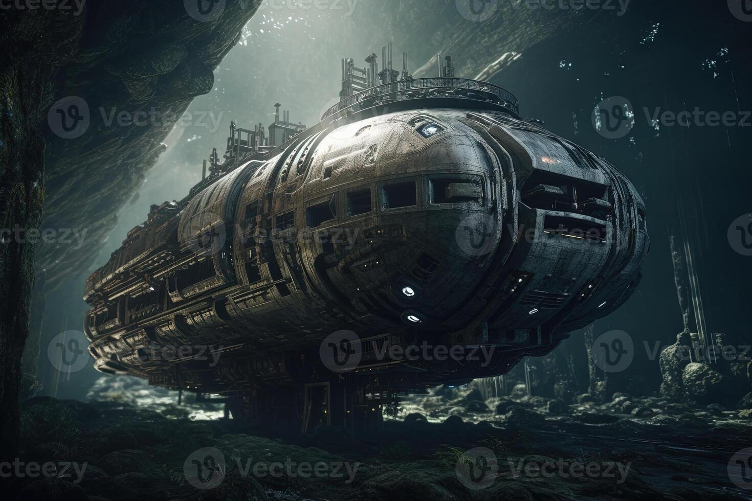 abandoned spaceship floating in space illustration photo