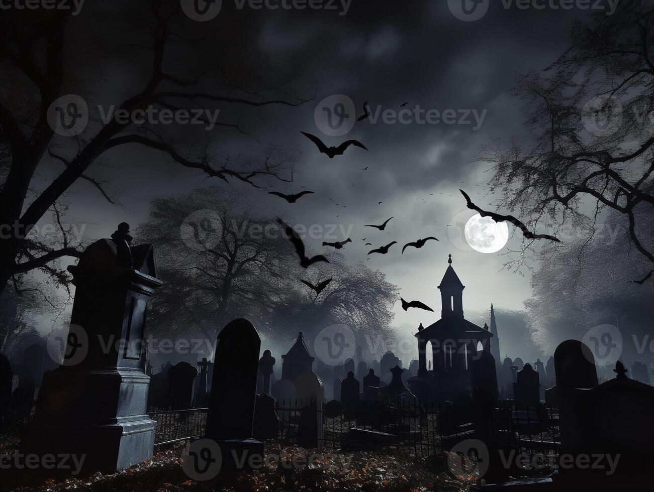 Graveyard with Ghosts and Bats photo