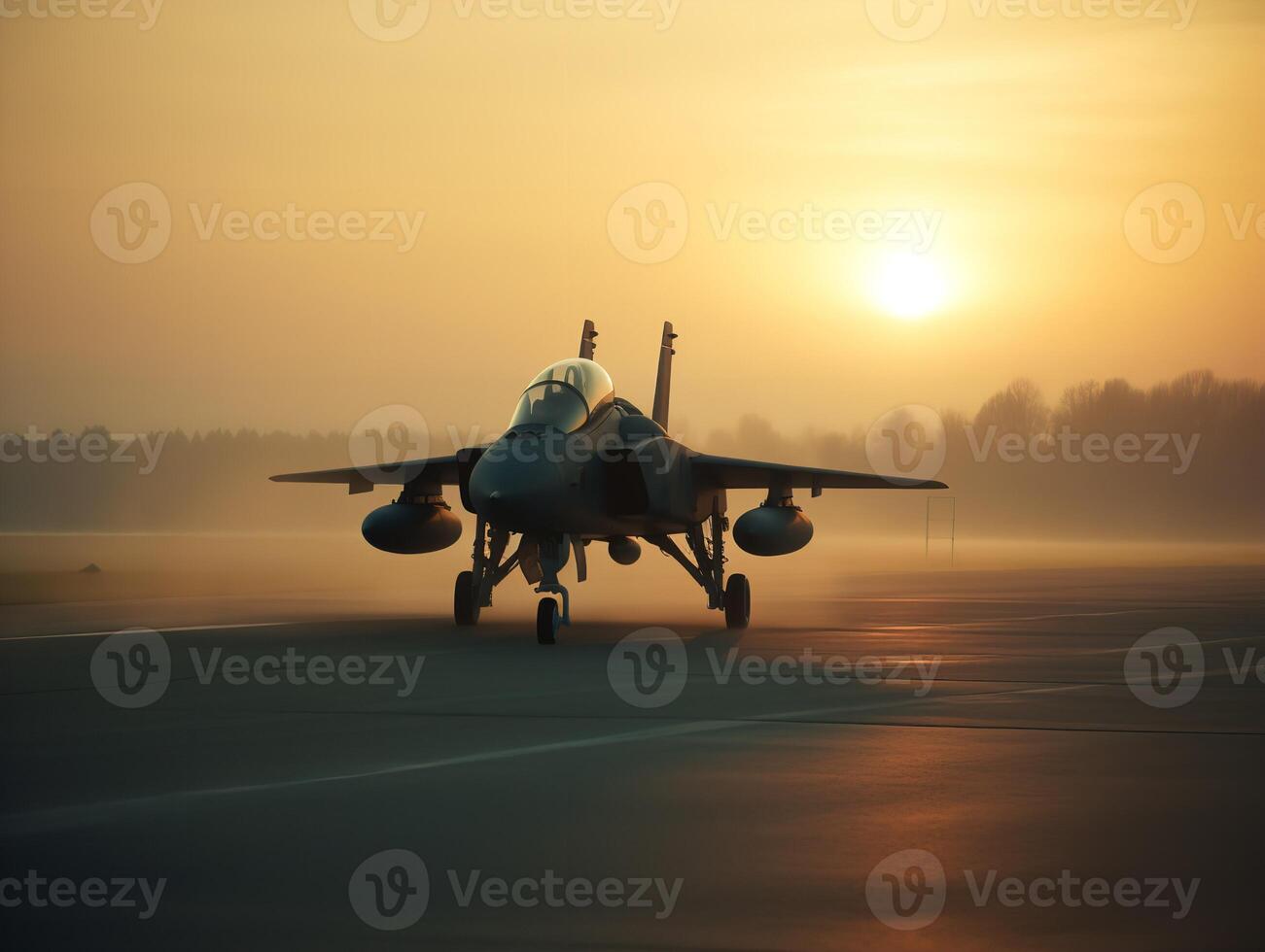 sigilo y velocidad combatiente chorro en pista a amanecer foto