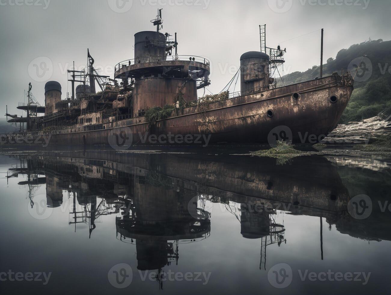fantasma flota hundido buques de guerra en el puerto foto