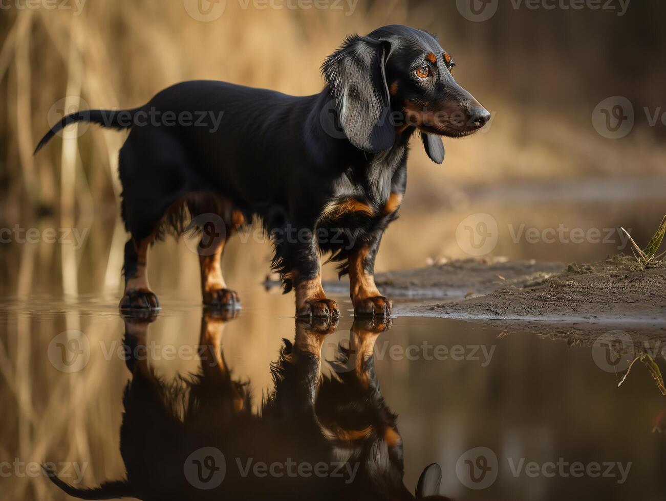 The Diligent Dachshund and His Reflection photo