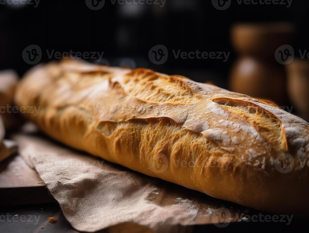 The Crisp Detail of a Freshly Baked Baguette photo