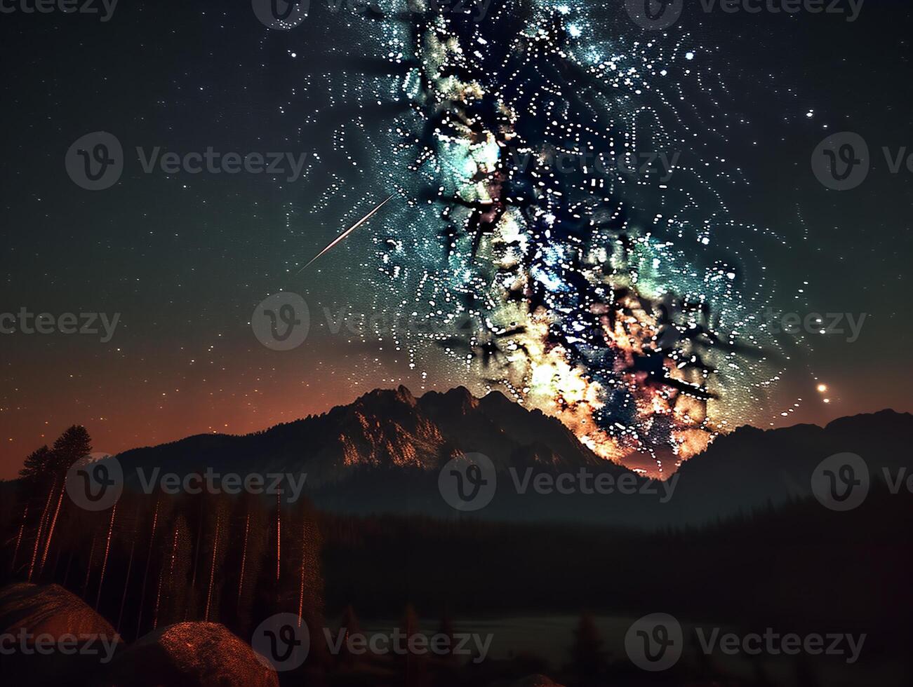 Meteor Shower Over a Majestic Mountain Range photo