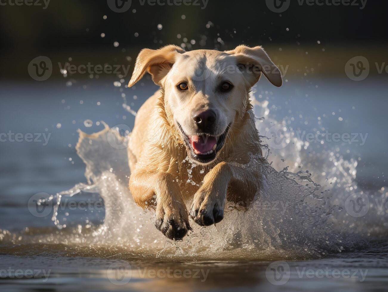 The Joyful Labrador Retriever in a Lake photo