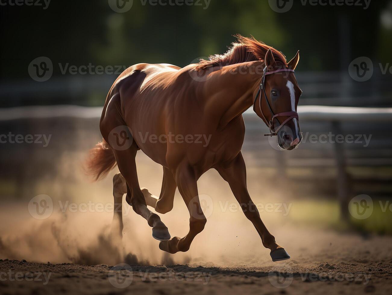 Majestic Front View of Running Brown Horse. Generated By Ai