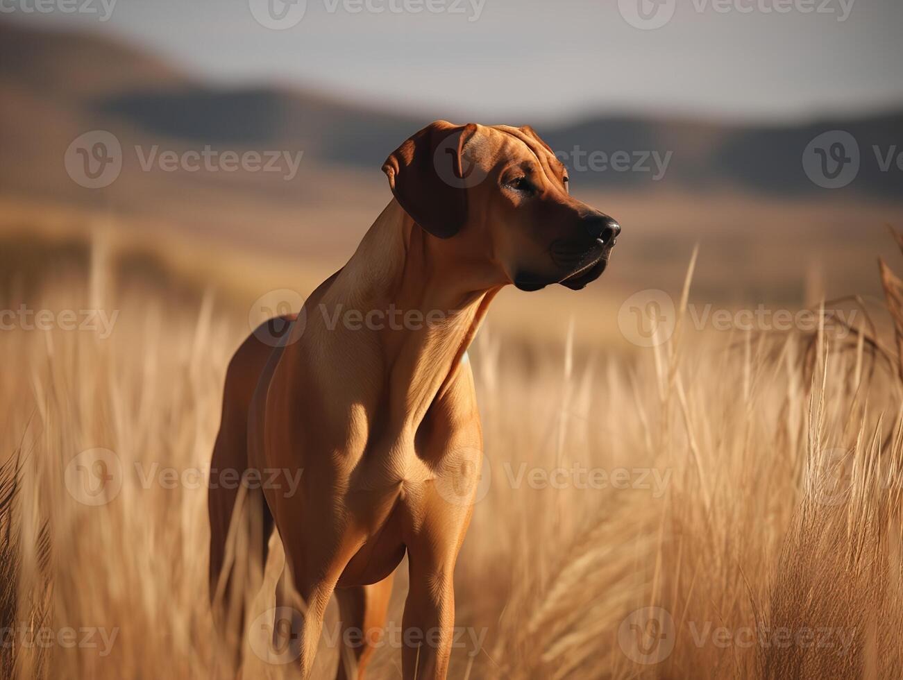 el real rodesiano ridgeback en un campo foto