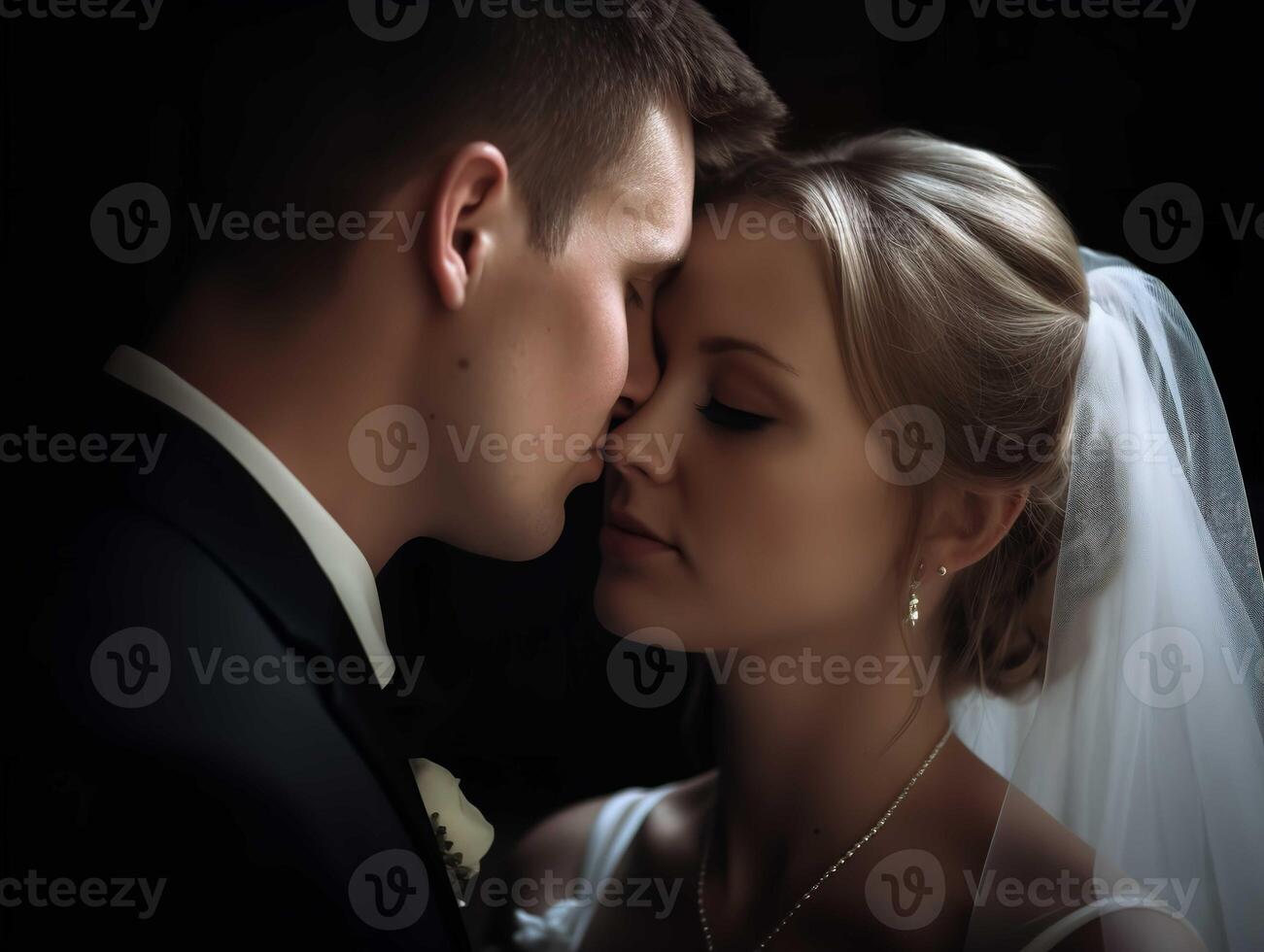 Bride and Groom Sharing a Kiss on Wedding Day photo