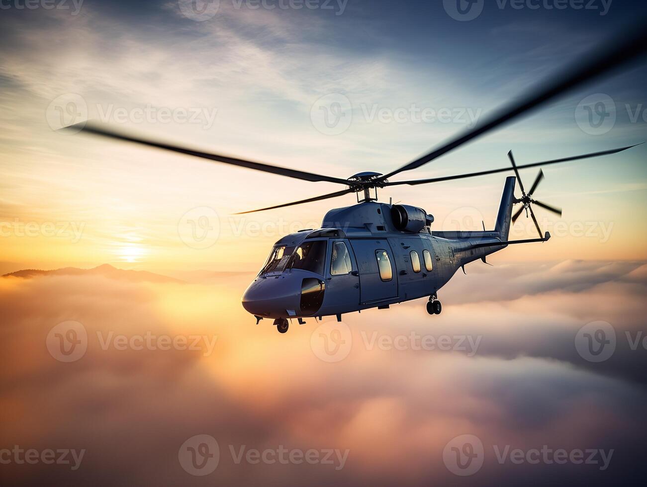 serenidad encima nubes en Sikorsky s-76 helicóptero foto