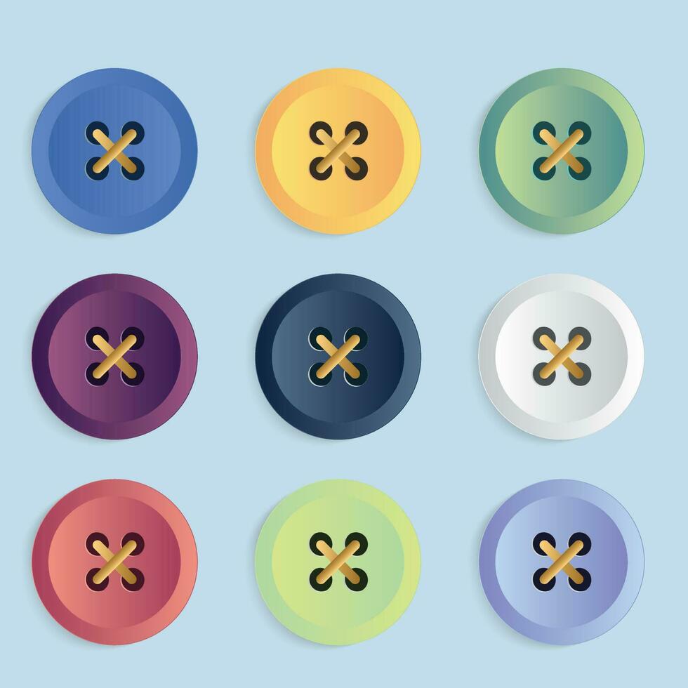 Clothes 9 Colors Button Set Vector Illustration