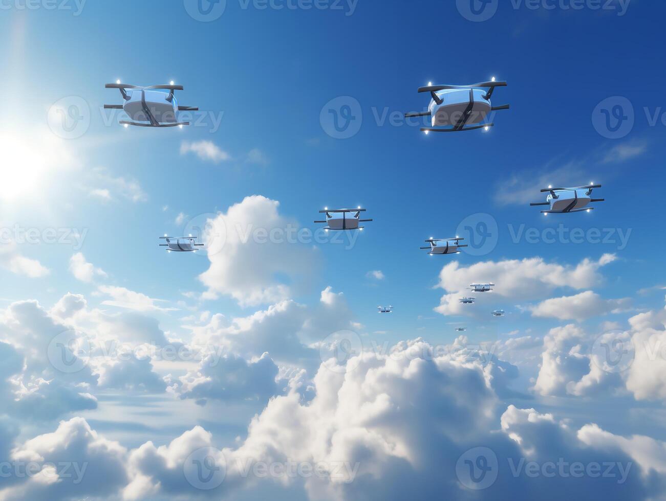 Streamlined Efficiency Autonomous Cargo Drones in Flight photo