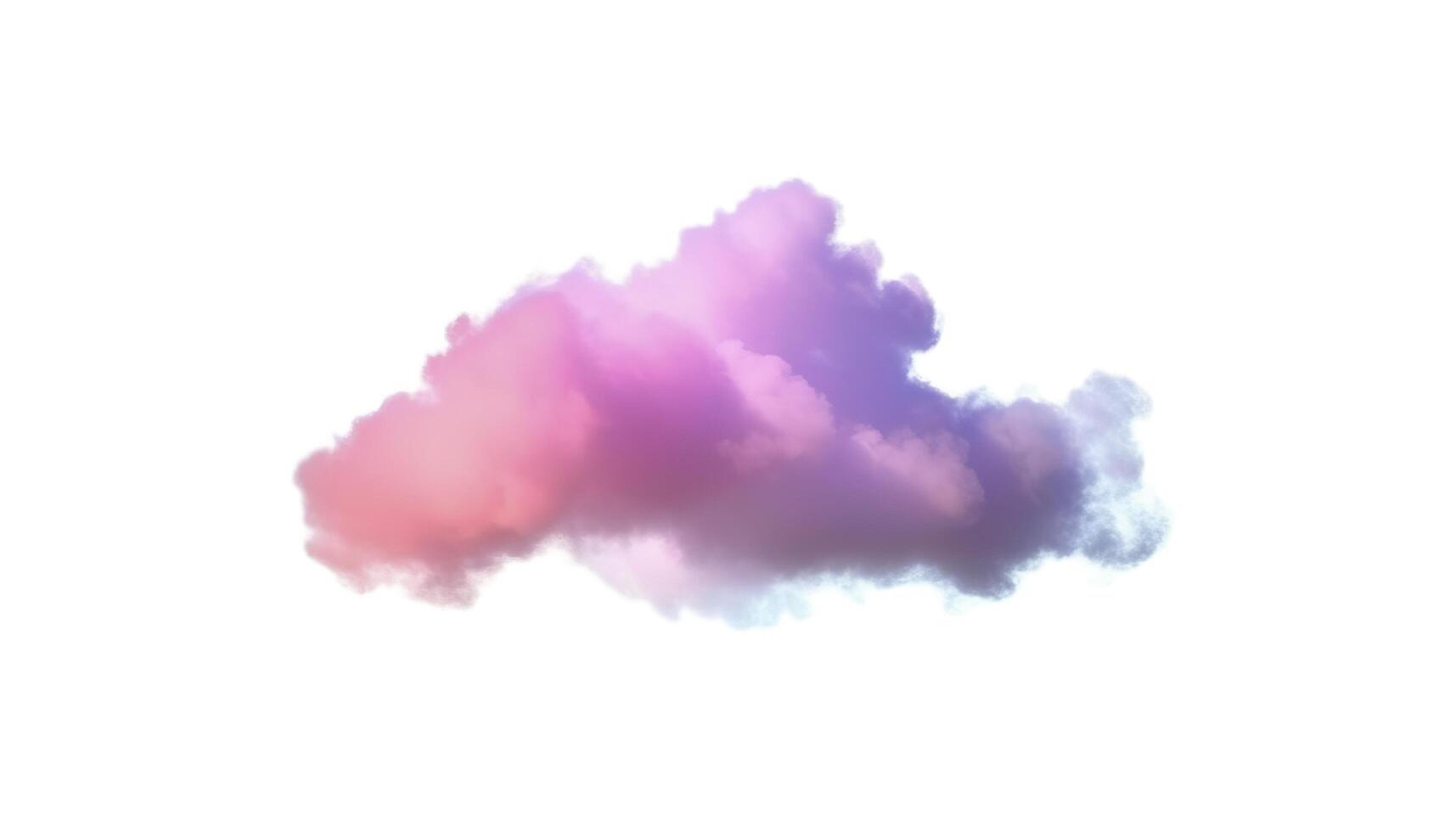 3d render, glowing colorful soft cloud isolated on white background. Fluffy cumulus atmosphere phenomenon. Realistic sky clip art element, generate ai photo