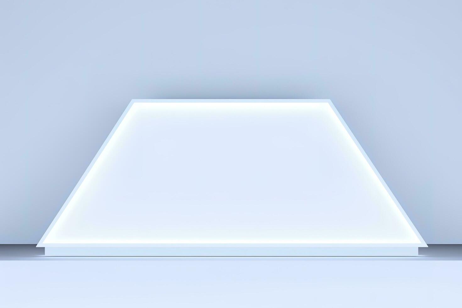Realistic podium display with neon white lights, Product display background with light frame, White prodium product display with light effect, neon lights background, generate ai photo