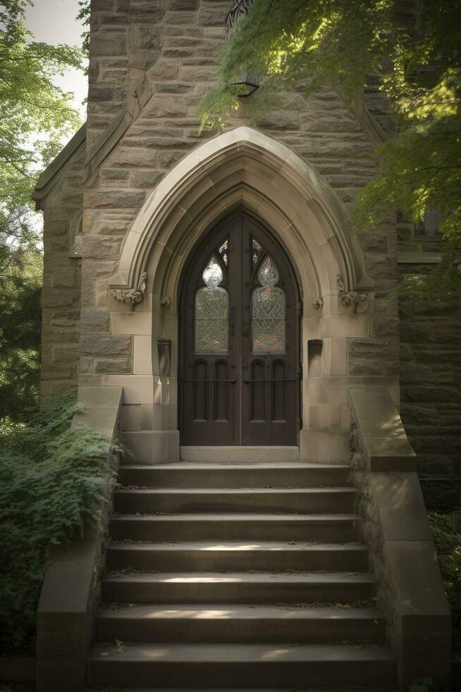 Close up of wrought iron on wooden door of church, generate ai photo