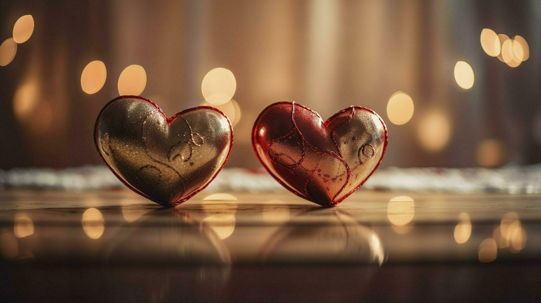 wooden heart silhouette in front of a white background, in the style of bokeh panorama, light red and crimson, romantic soft focus and ethereal light, two dimensional, generat ai photo