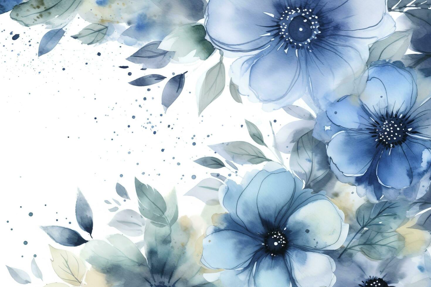 Watercolor blue floral background Generative Art photo