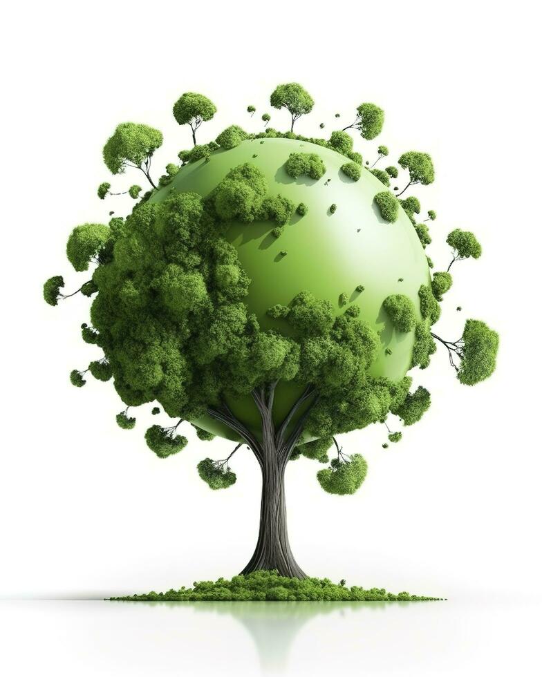 earth day tree on green earth on isolate background, generate ai photo