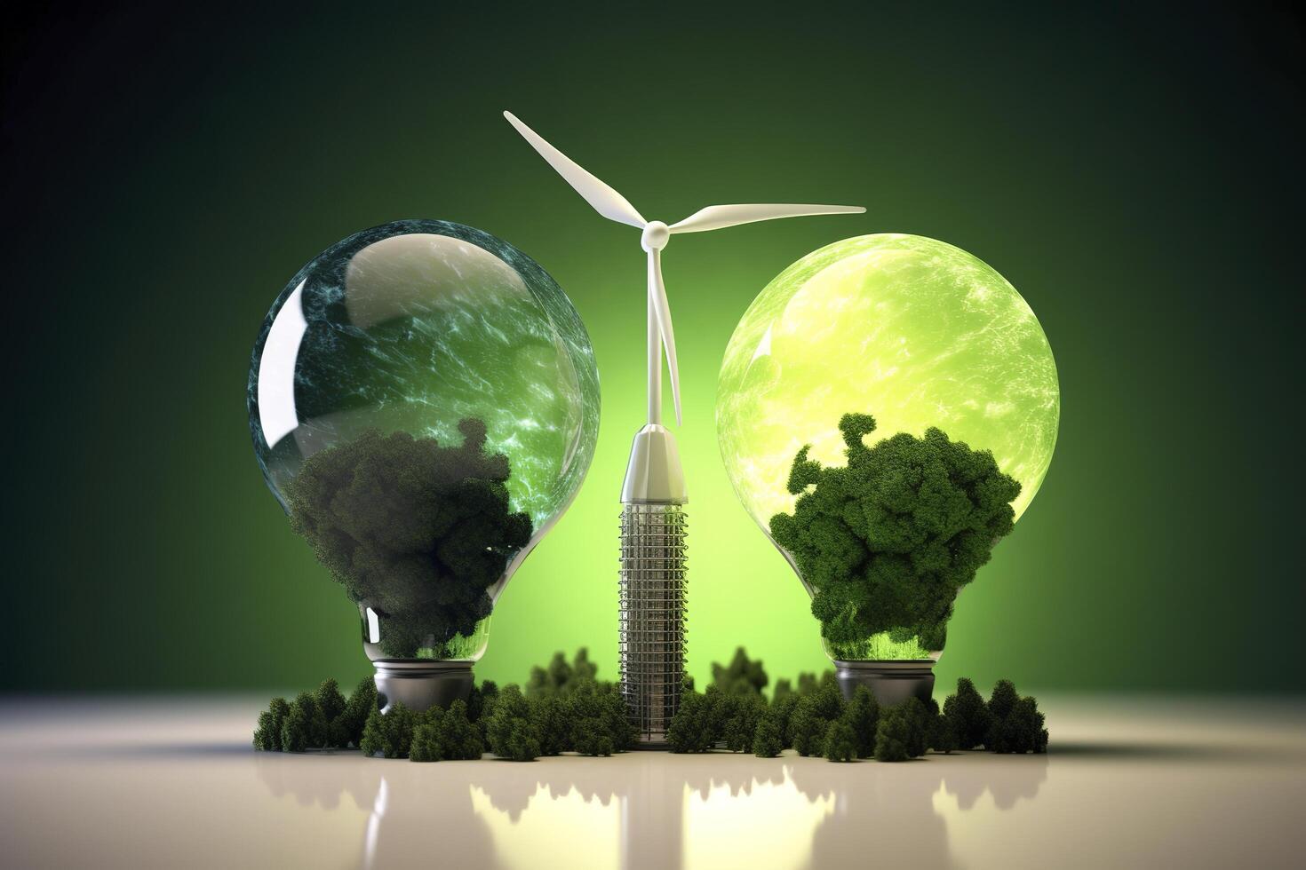 Energy consumption and CO2 gas emissions are increasing light bulbs with green eco city, Renewable energy by 2050 Carbon neutral energy, Save energy creative idea concept, . photo