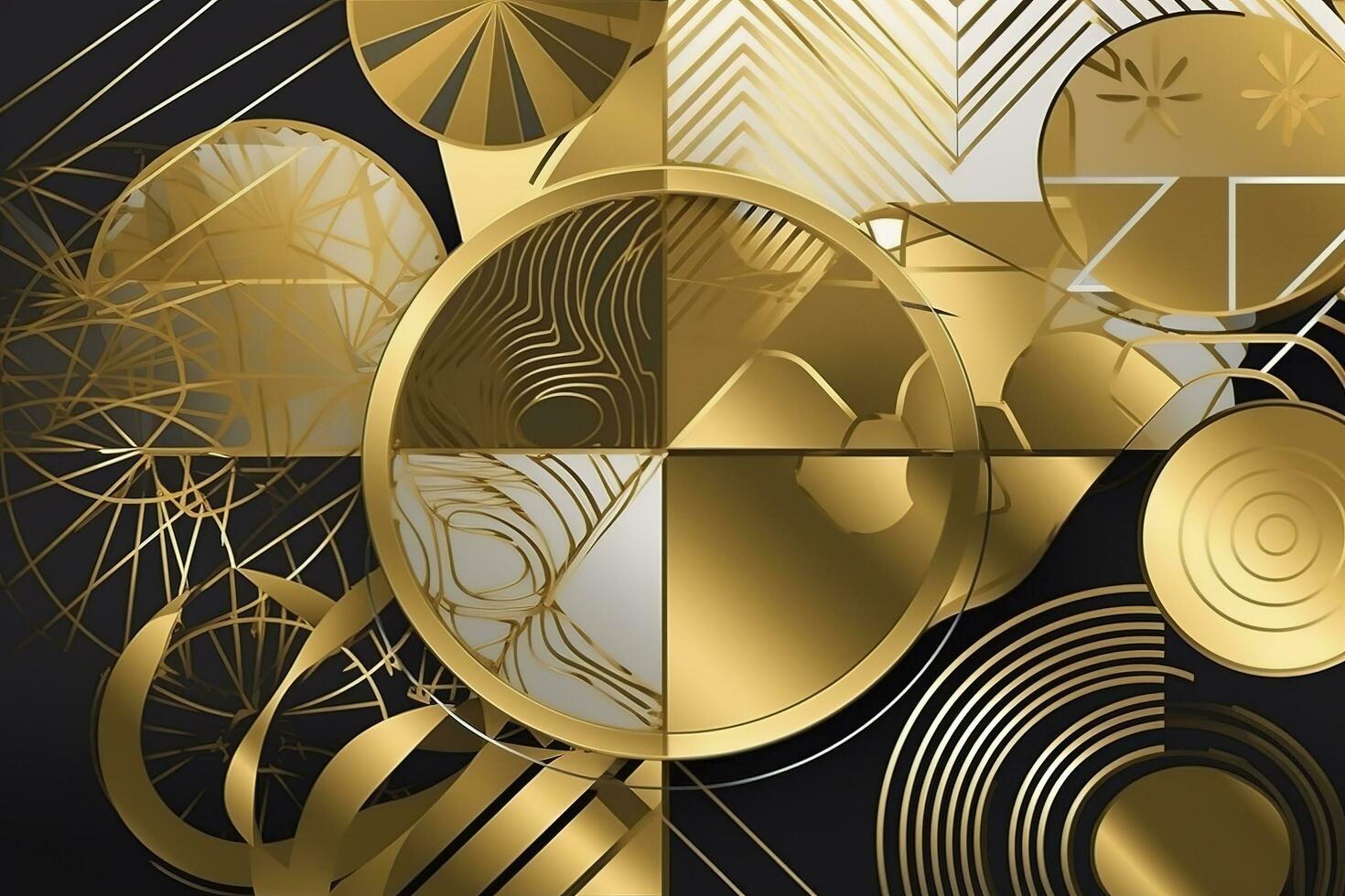 Golden abstract art geometric figures. Stylish modern wall art for wall decoration, wallpaper, murals, carpets, hanging pictures, generate ai photo