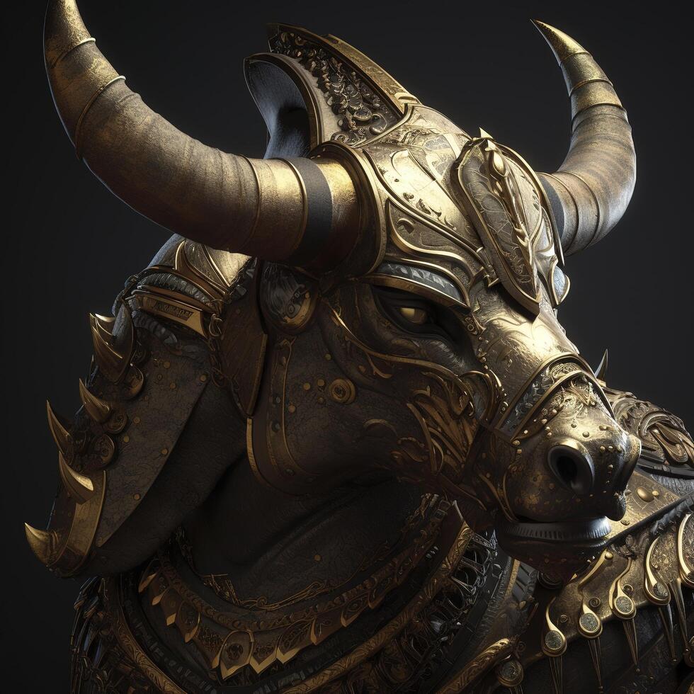 The head of an animal a horned bull made of bronze a monument a statue photo