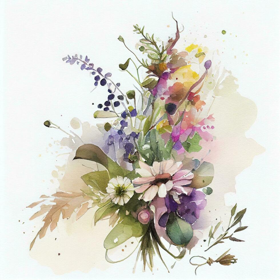 a bouquet of flowers on  white background, watercolor, Generate Ai photo