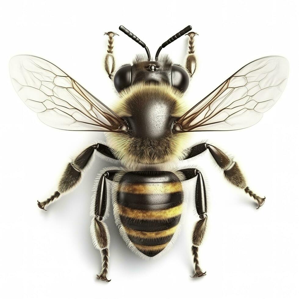 Golden honeybee or bee isolated on the white background, generate ai photo