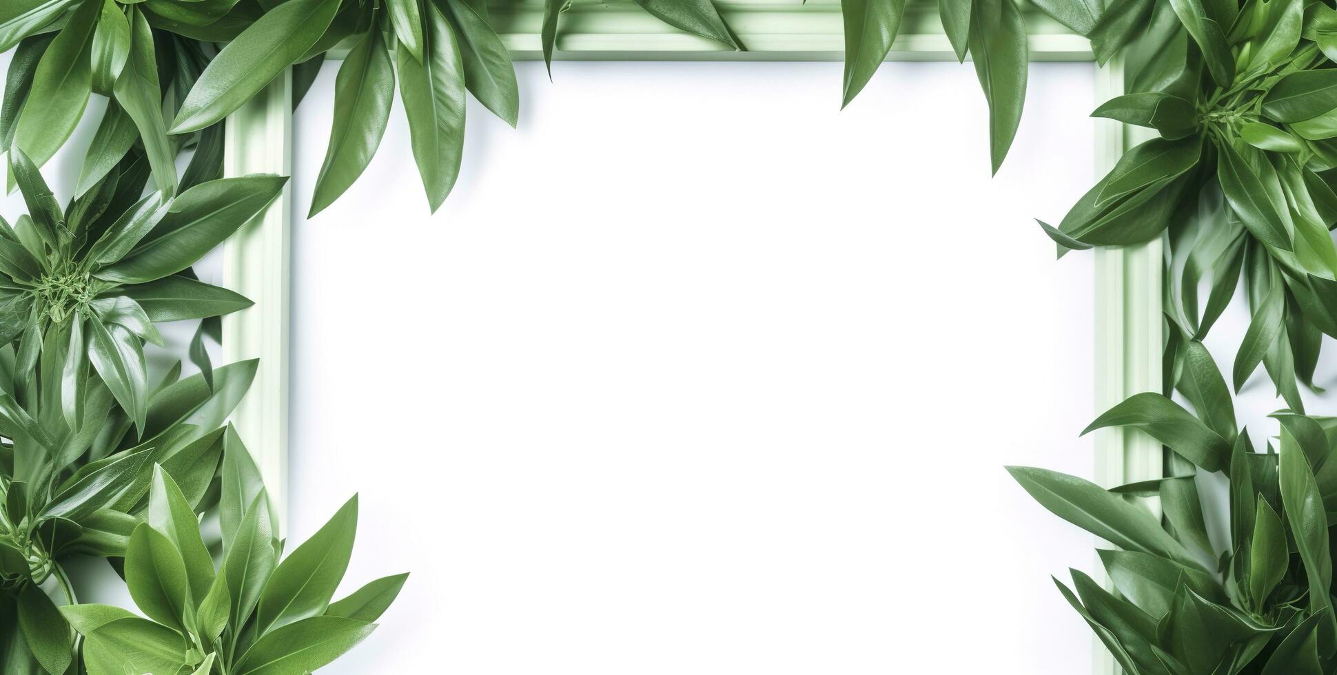 green plant and leaves frame isolated on white background,  for wedding invitations and greeting cards, generate ai photo